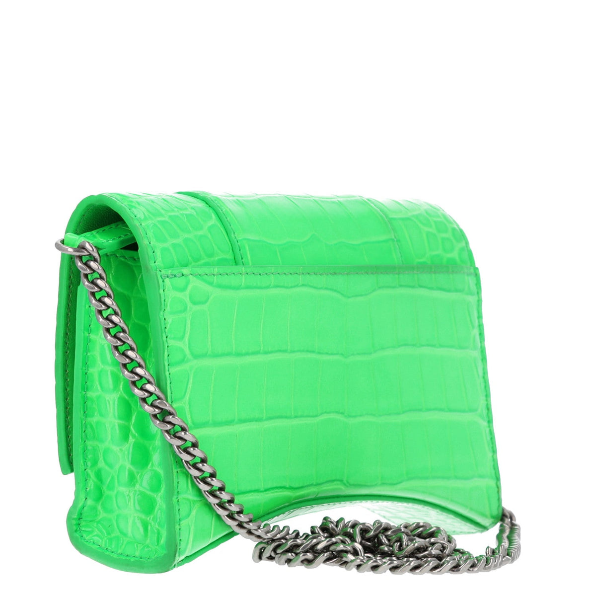 Shiny Calfskin Strass Crocodile Embossed Hourglass Chain Bag Fluo Green