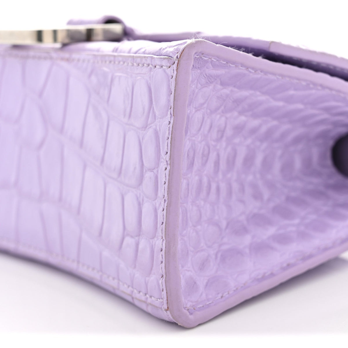 Shiny Calfskin Crocodile Embossed Hourglass Top Handle Bag XS Lilac