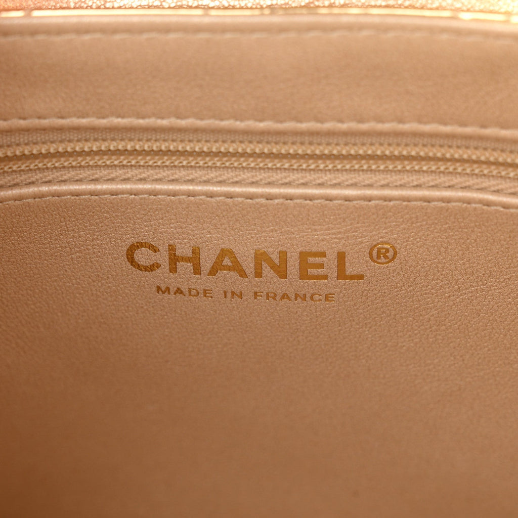 Mirror Calfskin Metallic Calfskin Quilted Nano Kelly Shopper Gold