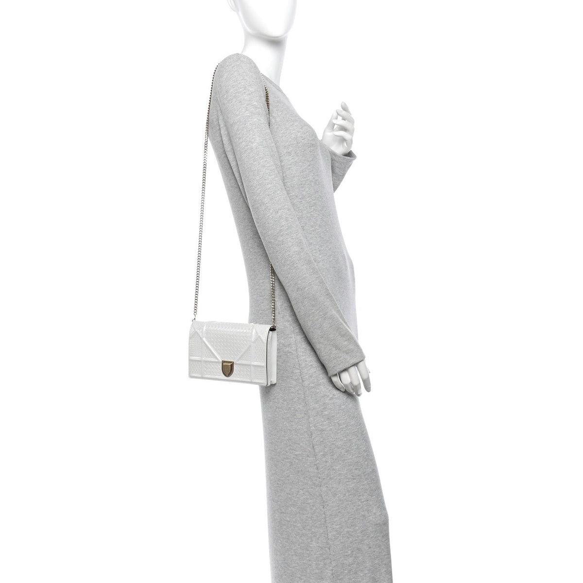 Patent Micro-Cannage Diorama Wallet on Chain Pouch White