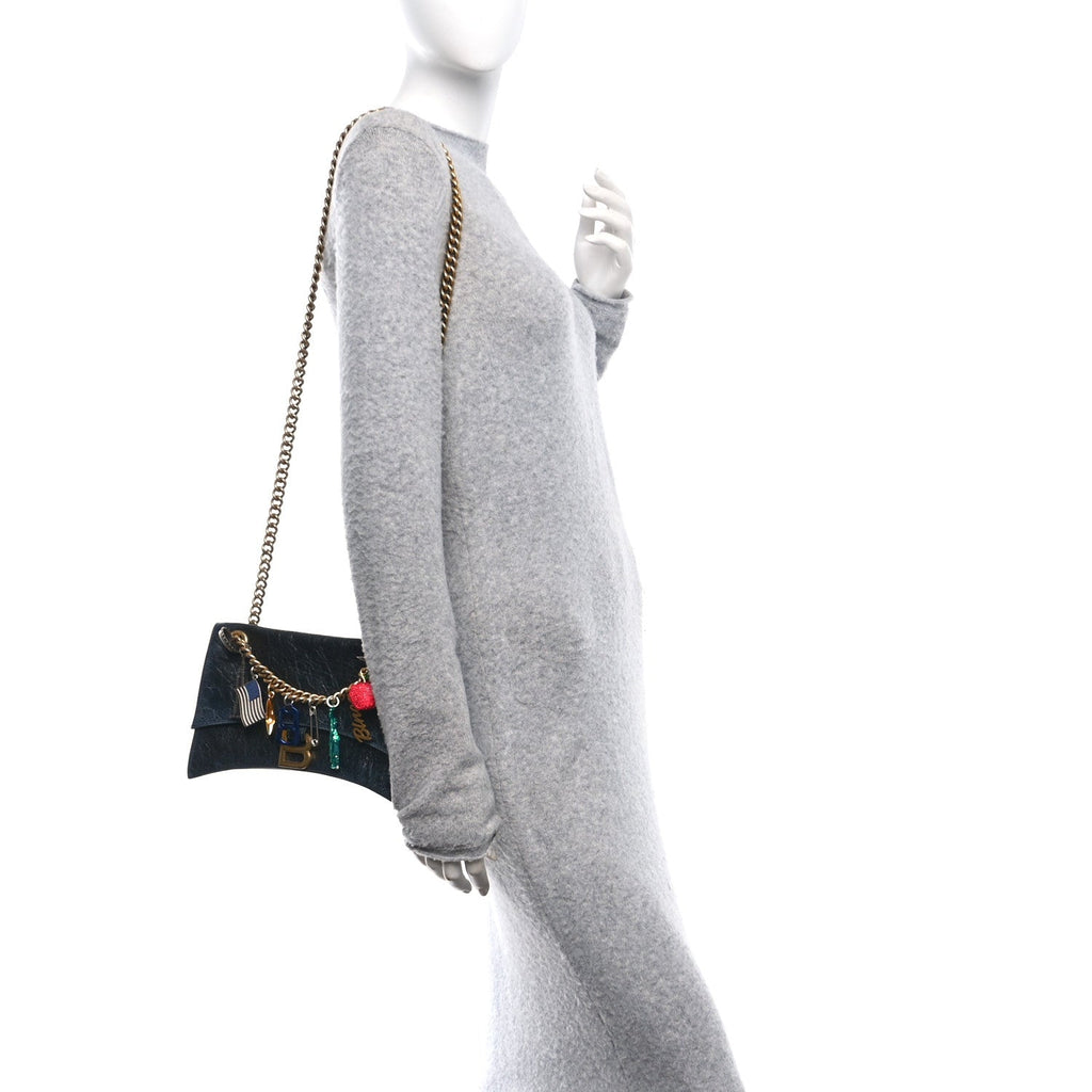 Crushed Calfskin Quilted Small Souvenirs Crush Chain Bag Black