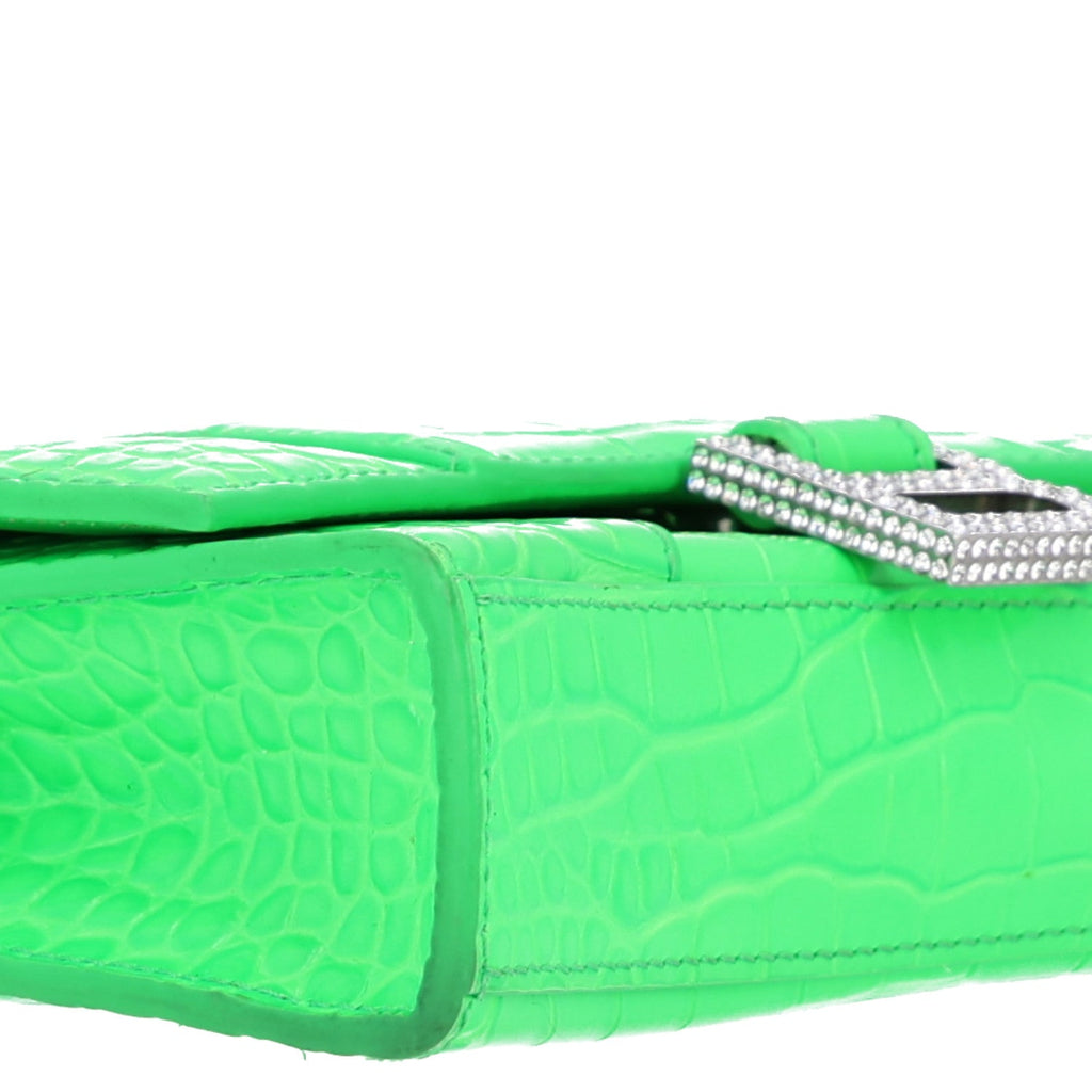 Shiny Calfskin Strass Crocodile Embossed Hourglass Chain Bag Fluo Green