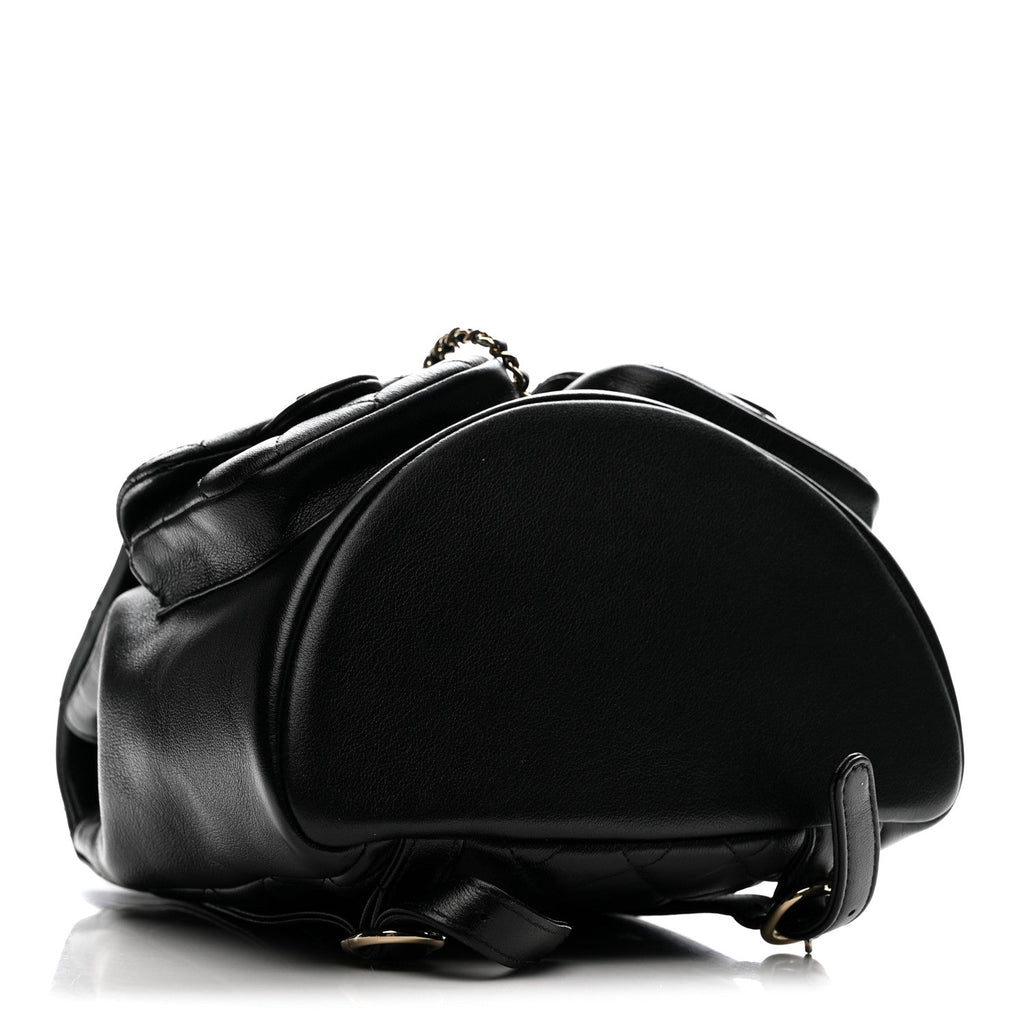 Shiny Caviar Quilted Medium Duma Pockets Drawstring Backpack Black