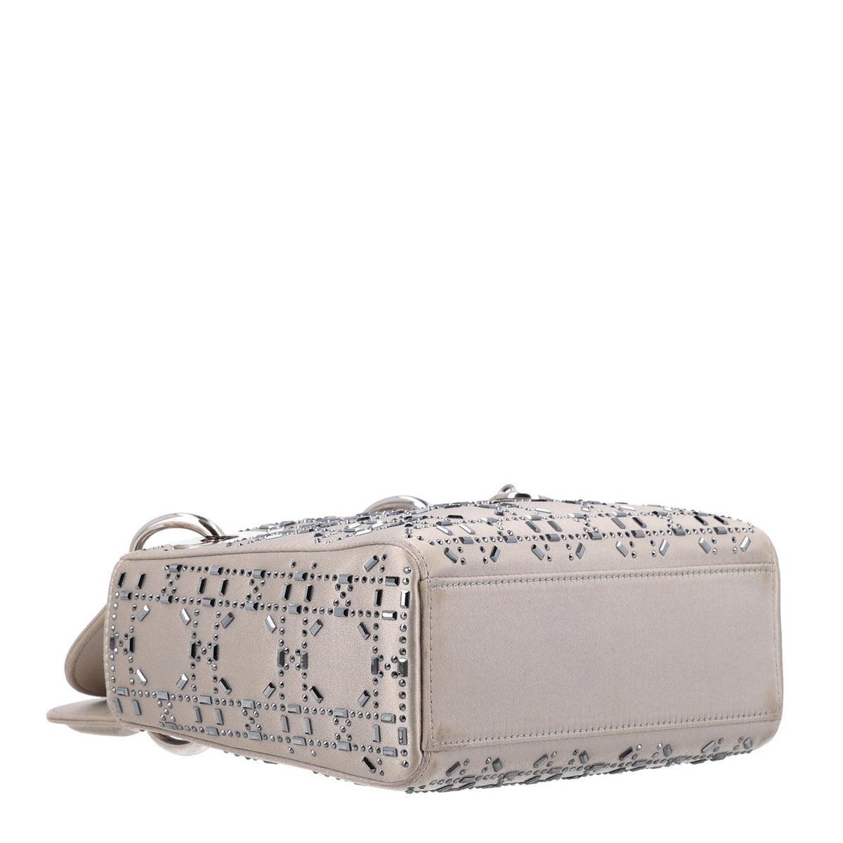 Satin Crystal Cannage Mini Lady Dior Gray