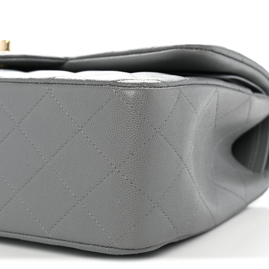 Caviar Quilted Jumbo Double Flap Grey
