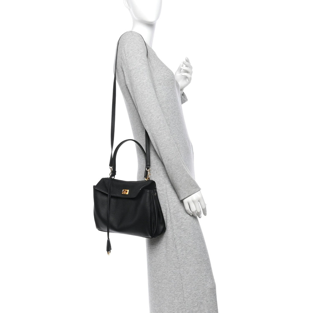 Grained Calfskin Small Rodeo Top Handle Handbag Black