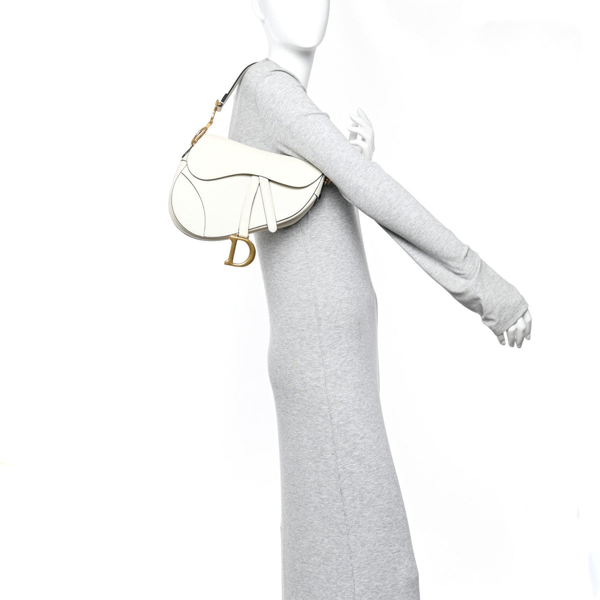 Grained Calfskin Saddle Bag White