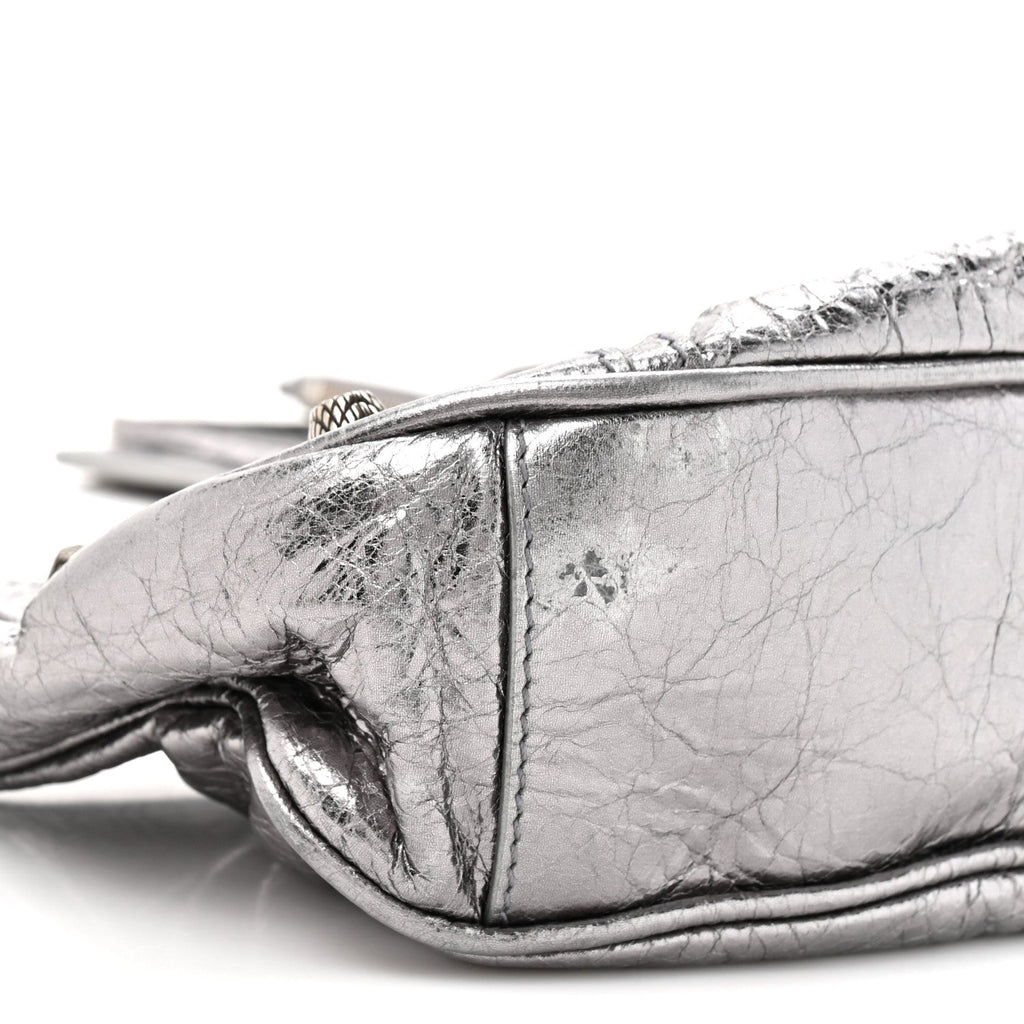 Metallic Agneau Arena Le Cagole Chain Shoulder Bag XS Silver
