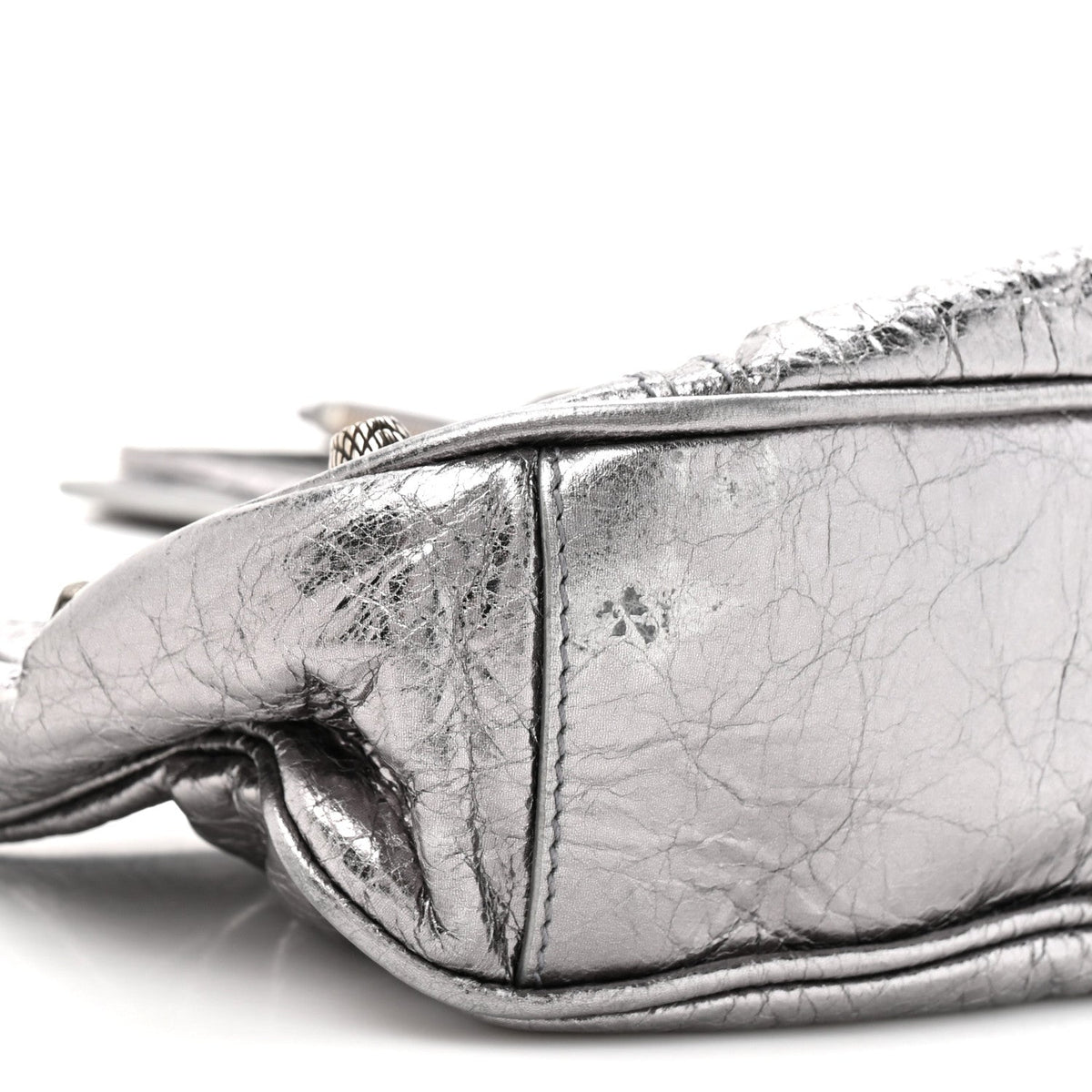 Metallic Agneau Arena Le Cagole Chain Shoulder Bag XS Silver