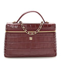 Calfskin Crocodile Embossed Exoticoco Large Supple Trapeze Vanity With Chain Dark Burgundy