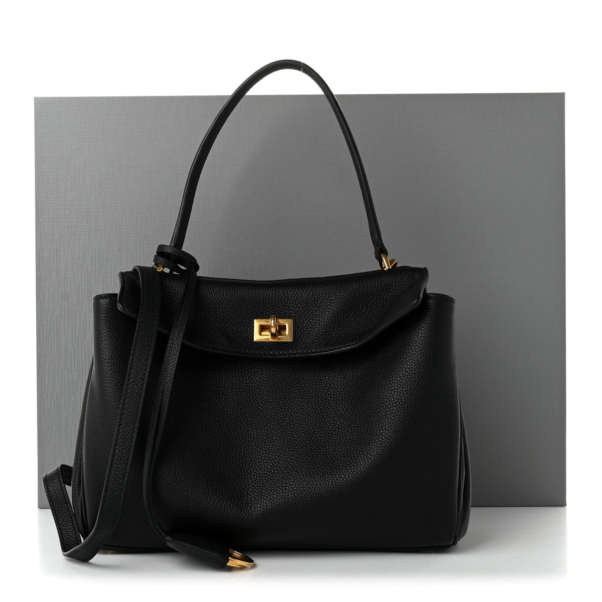 Grained Calfskin Small Rodeo Top Handle Handbag Black
