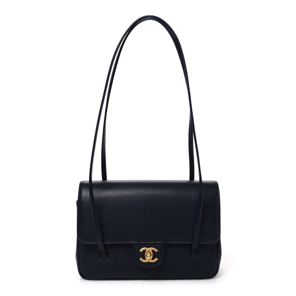 Shiny Caviar Preppy Coco Small Flap Dark Blue