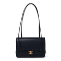 Shiny Caviar Preppy Coco Small Flap Dark Blue