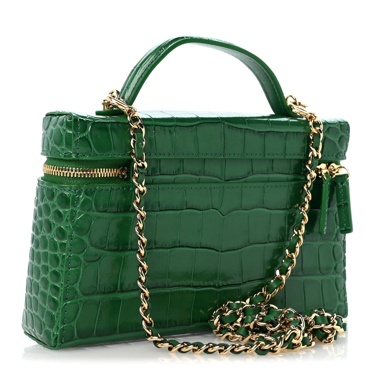 Calfskin Crocodile Embossed Crococo Exoticoco Vanity With Chain Emerald