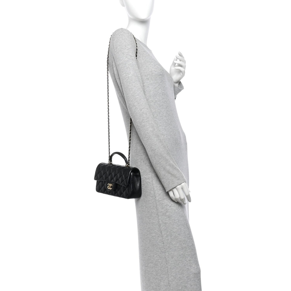 Lambskin Quilted Mini Top Handle Rectangular Flap Black