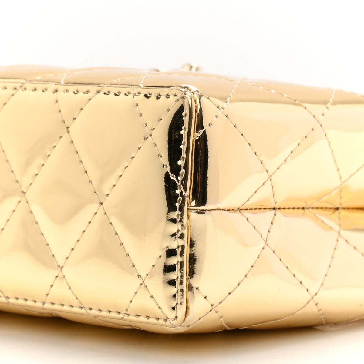 Mirror Calfskin Metallic Calfskin Quilted Nano Kelly Shopper Gold