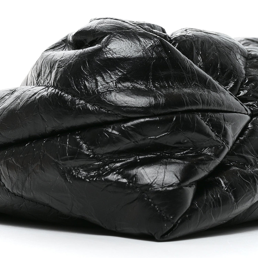 Crushed Calfskin Quilted Crush Small Tote Bag Black