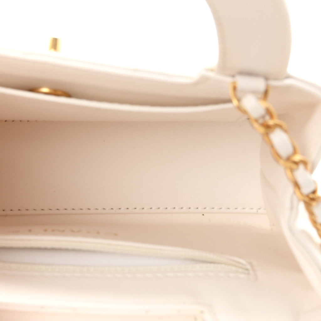 Shiny Aged Calfskin Quilted Nano Kelly Shopper White