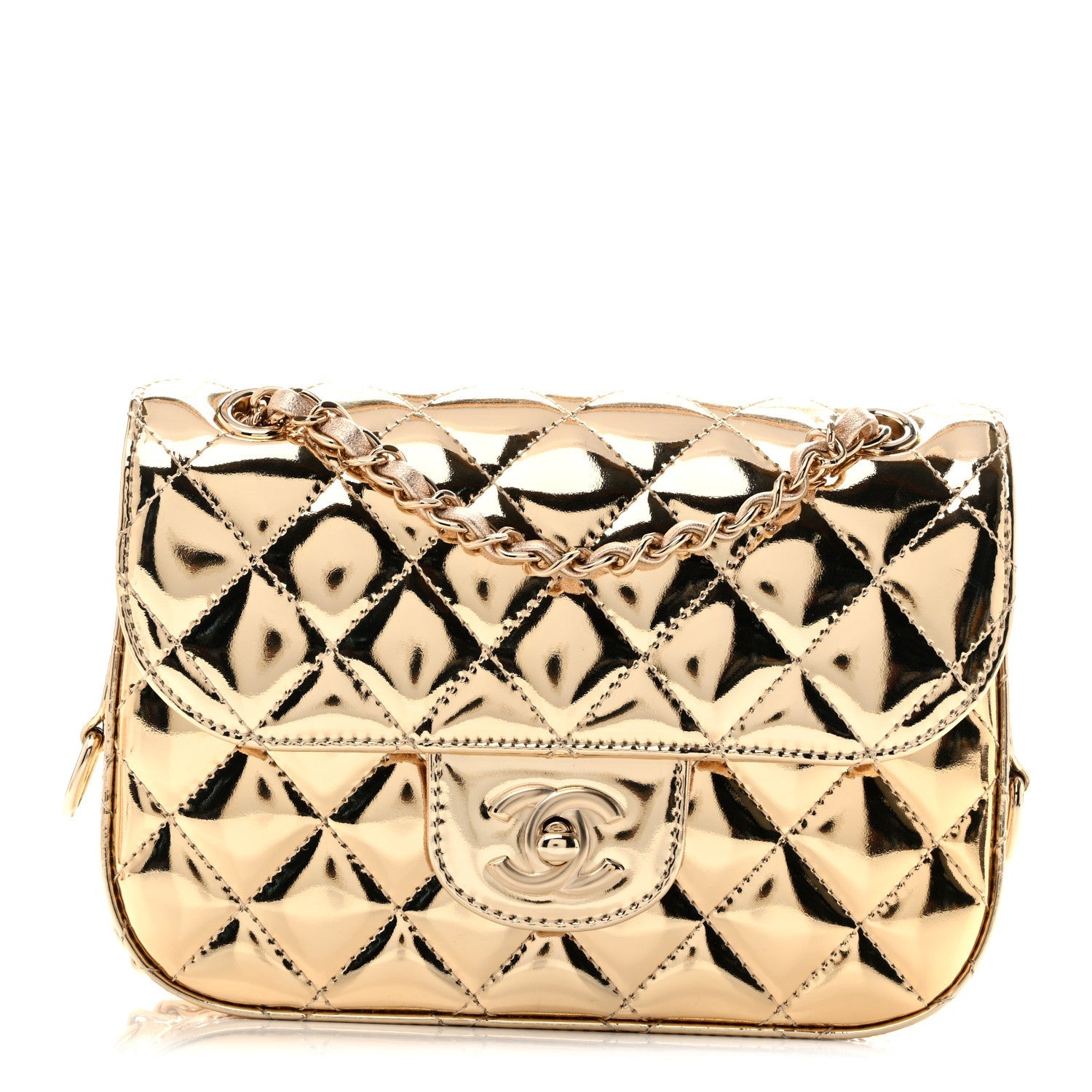 Mirror Calfskin Metallic Calfskin Quilted Hollywood Boulevard Mini Flap With Star Coin Purse Gold