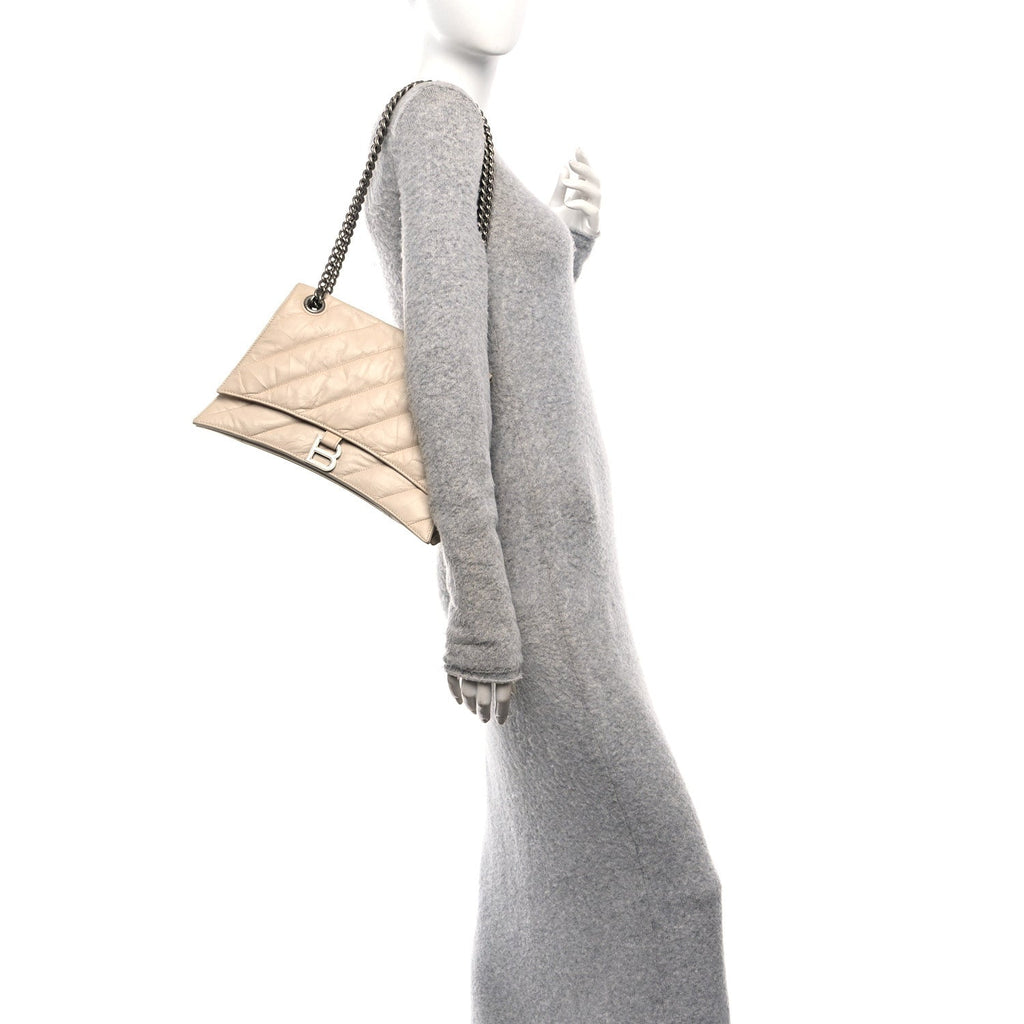 Crushed Calfskin Quilted Medium Crush Chain Bag Nude