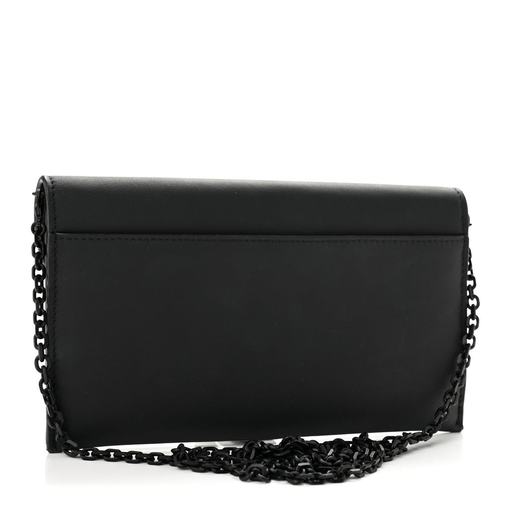 Ultra Matte Calfskin Saddle Chain Wallet Pouch Black