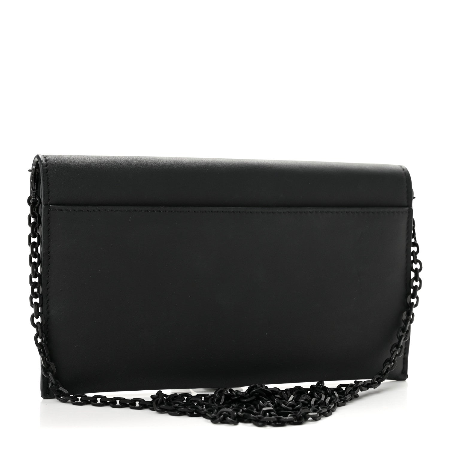 Ultra Matte Calfskin Saddle Chain Wallet Pouch Black