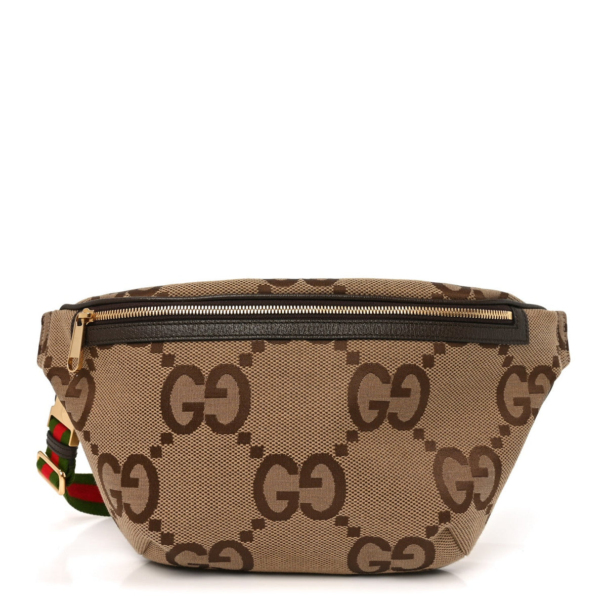 Monogram Jumbo GG Textured Dollar Calfskin Web Belt Bag Camel Ebony New Acero
