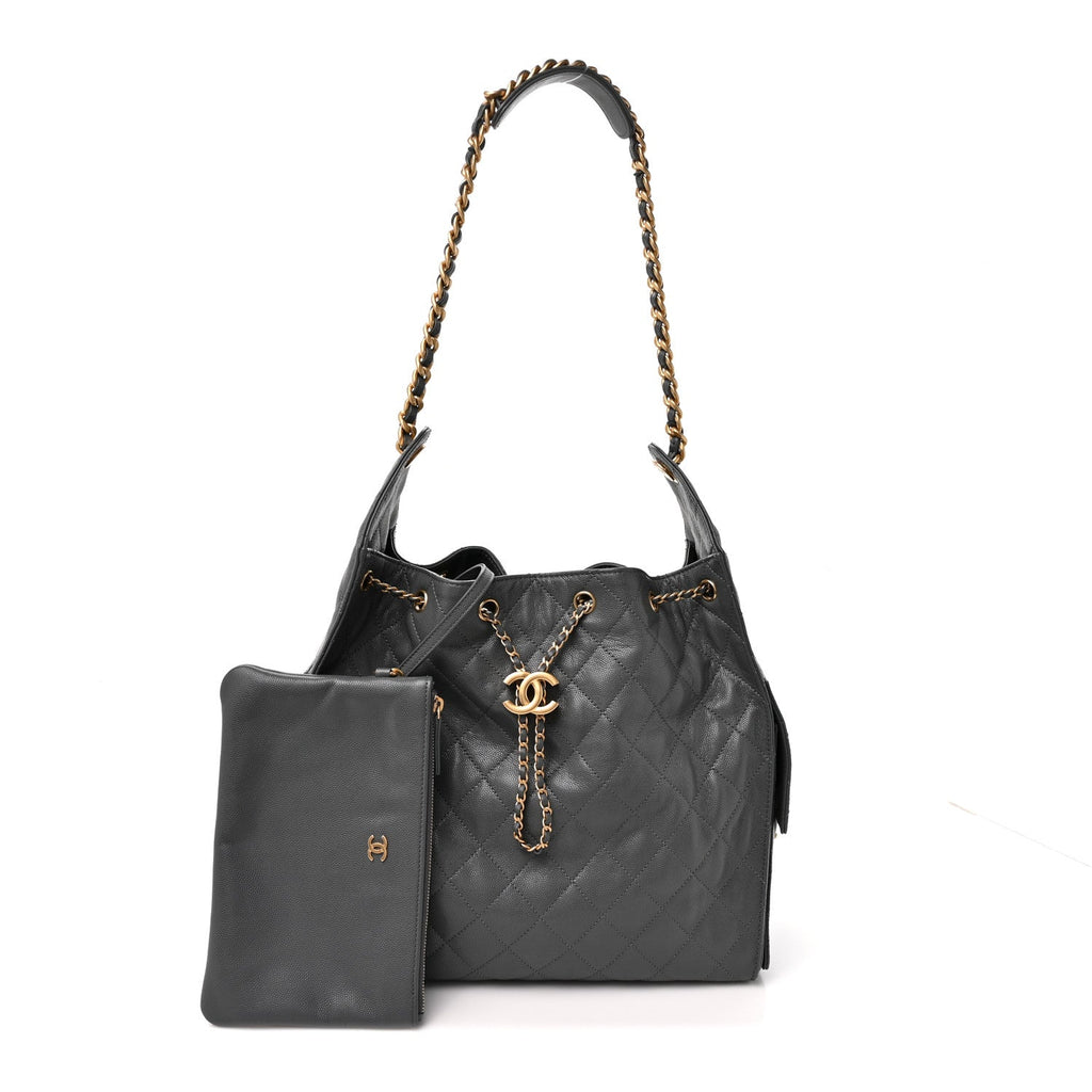 Caviar Quilted Medium Chanel 25 Handbag Dark Grey