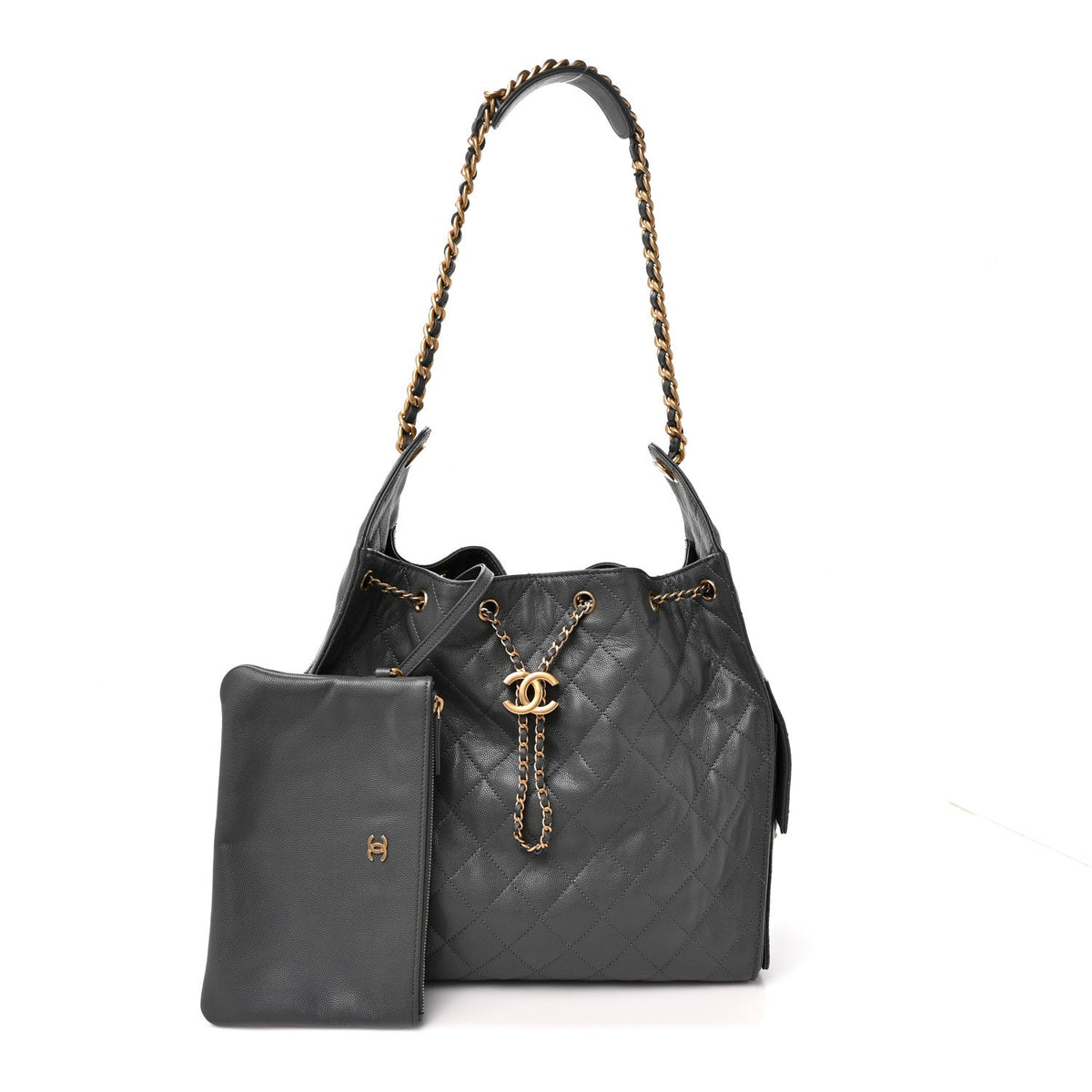 Caviar Quilted Medium Chanel 25 Handbag Dark Grey