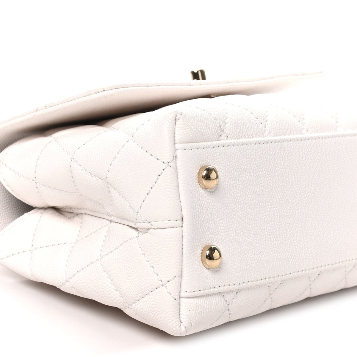 Caviar Quilted Mini Coco Handle Flap White