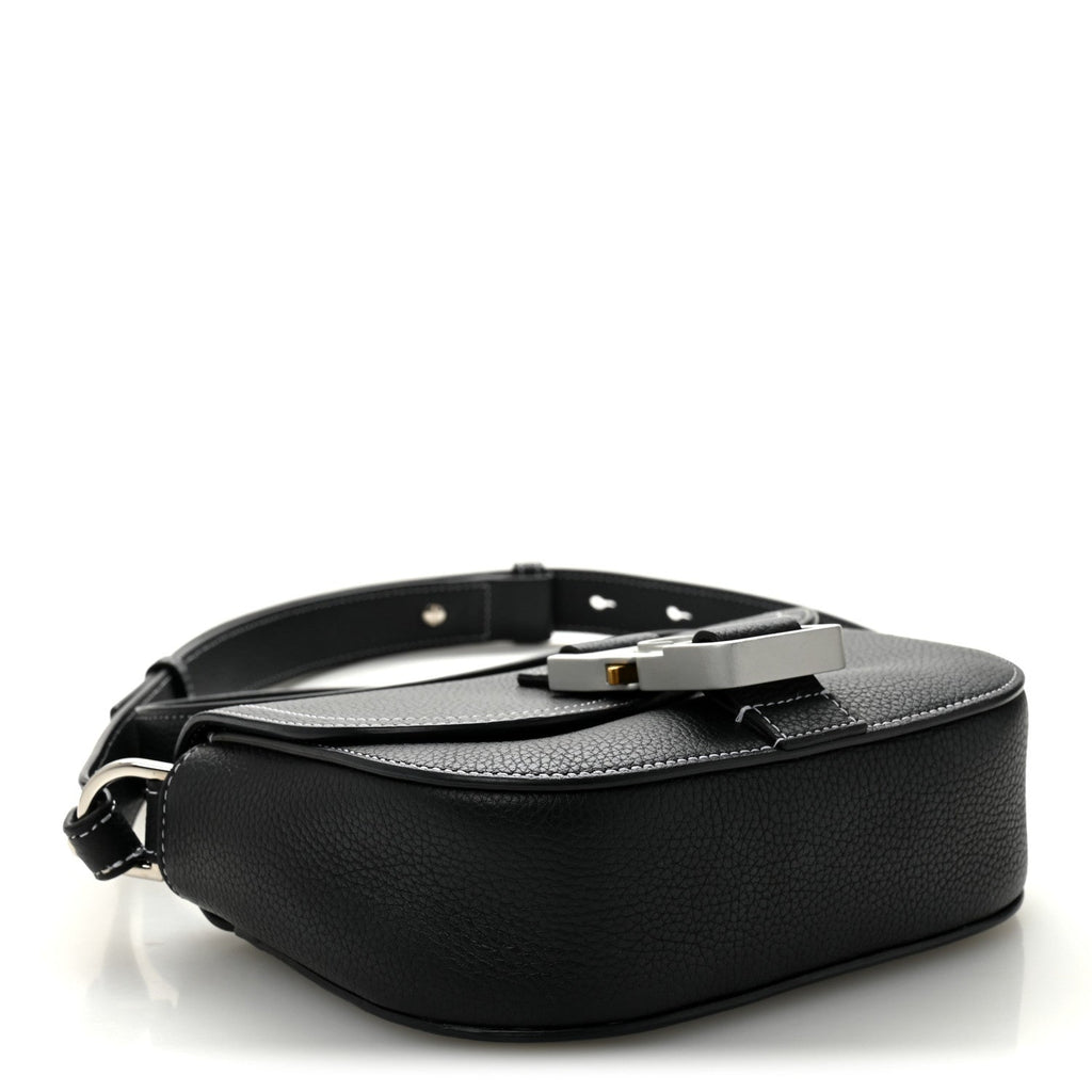Grained Calfskin Saddle Messenger Bag With Strap Black