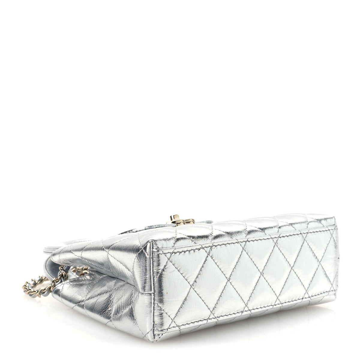 Metallic Aged Calfskin Quilted Nano Kelly Shopper Silvery