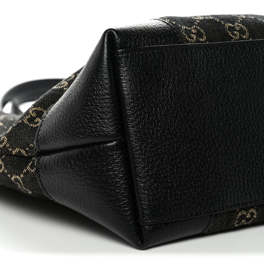 Jacquard Black Denim GG Monogram Medium Ophidia Shopping Tote Black Ivory
