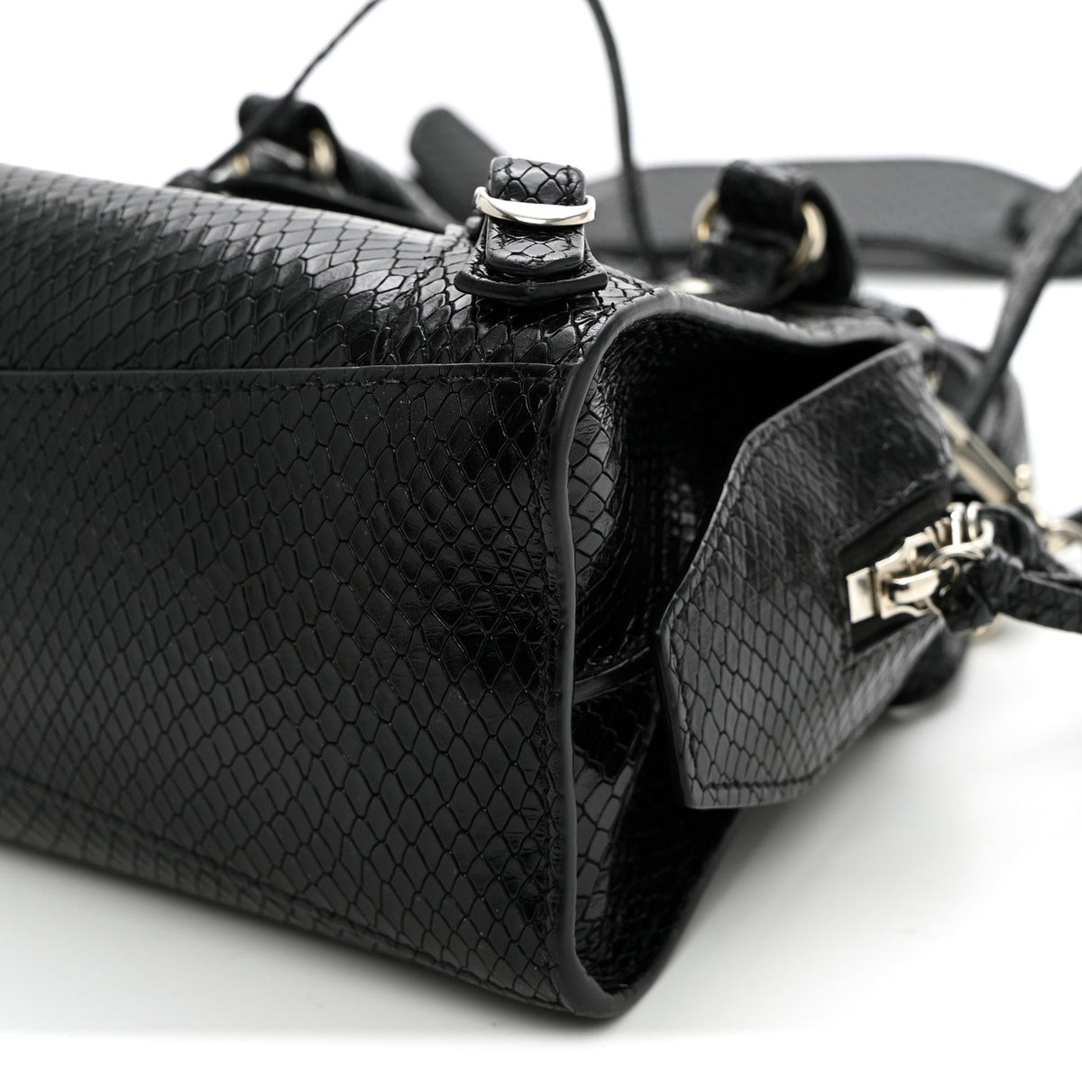 Grained Calfskin Snake Effect Silver Hardware Neo Classic Mini City Black