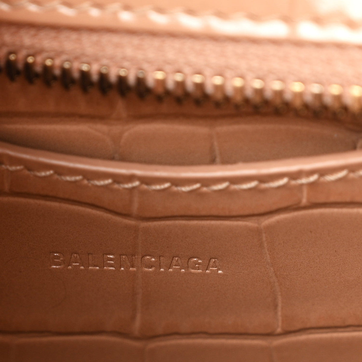 Shiny Supple Calfskin Crocodile Embossed Neo Classic Gold Hardware Mini City Nude Beige
