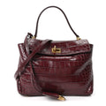 Shiny Calfskin Crocodile Embossed Mini Rodeo Top Handle Handbag Dark Burgundy