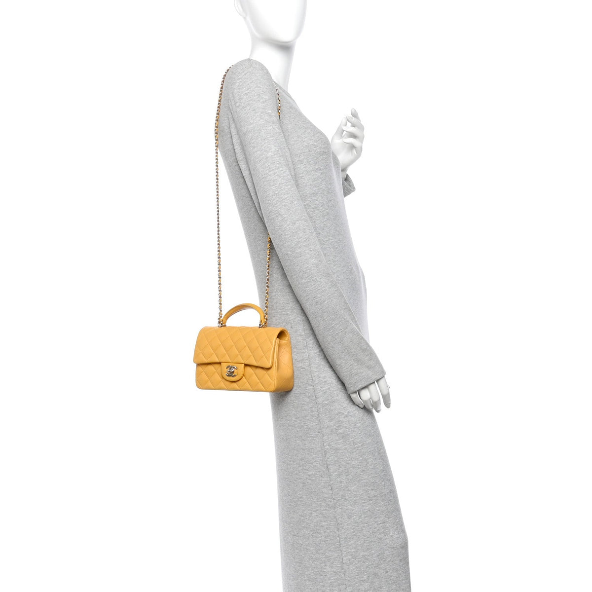 Lambskin Quilted Mini Top Handle Rectangular Flap Yellow
