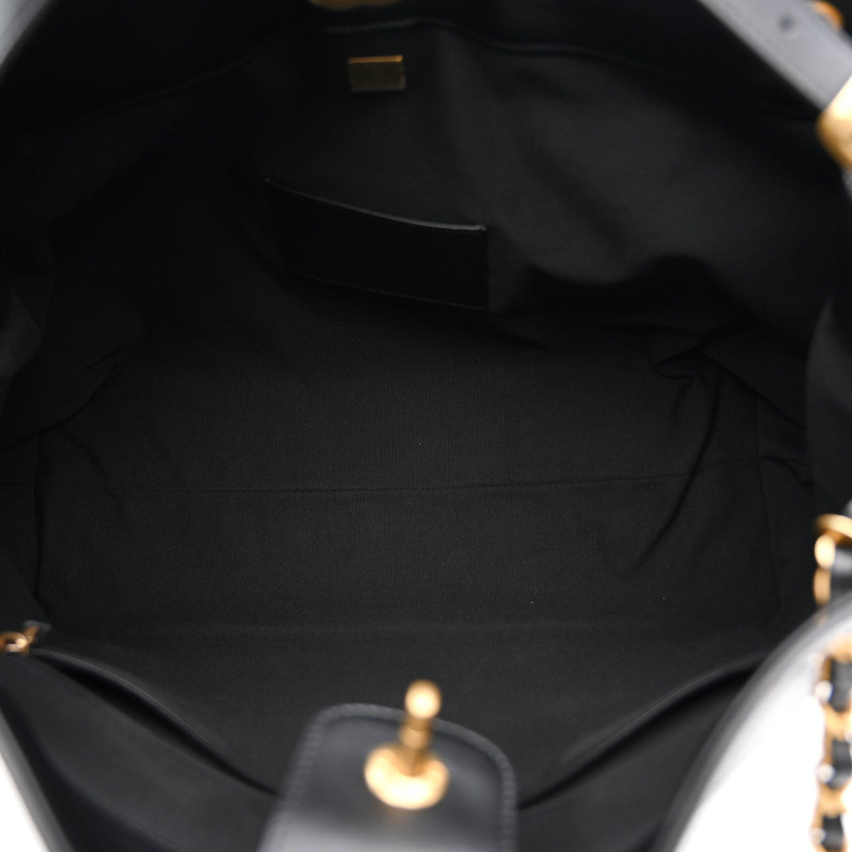 Calfskin Stitched Large Shopping Bag Black