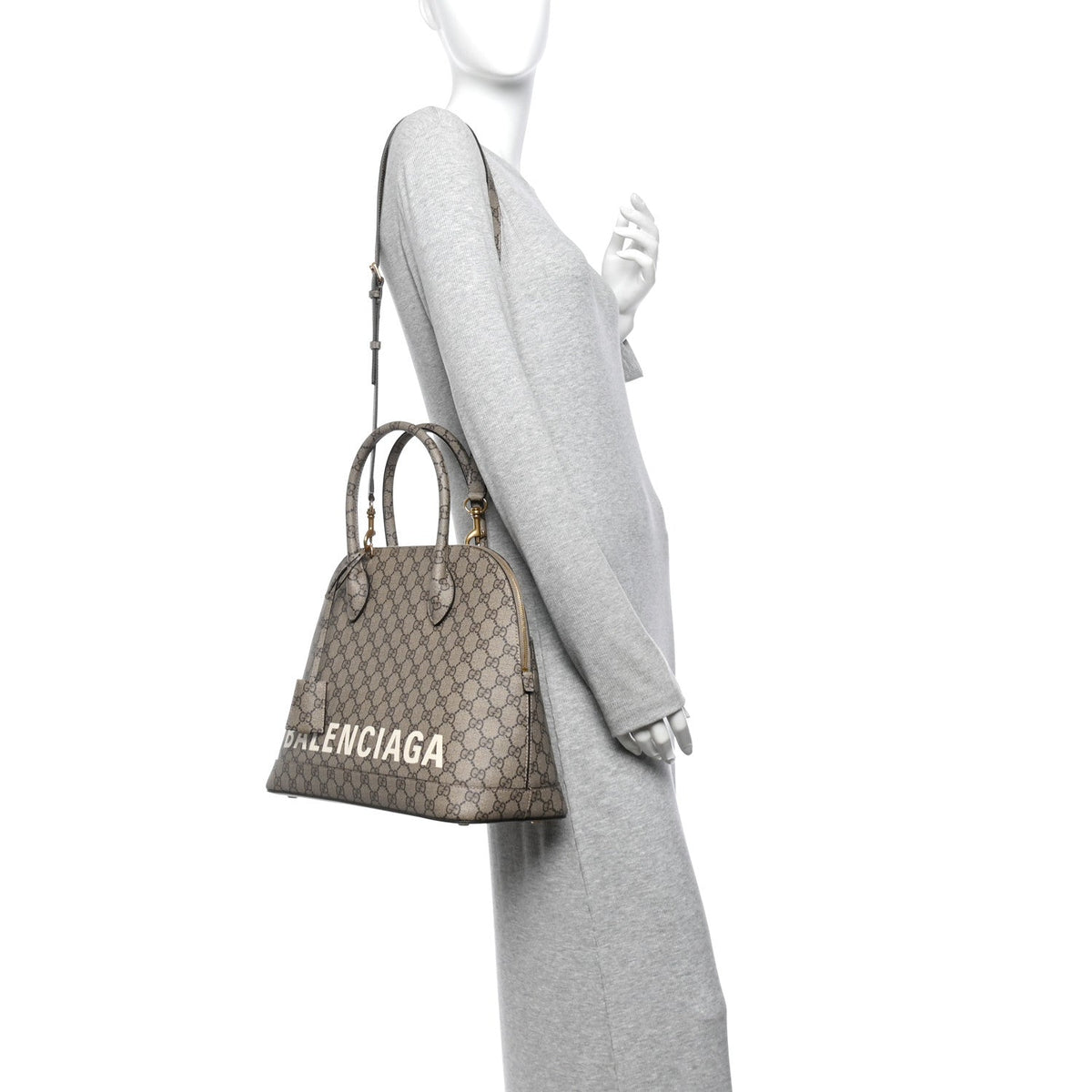 X GUCCI GG Supreme Monogram Medium Ville Top Handle Beige Ebony