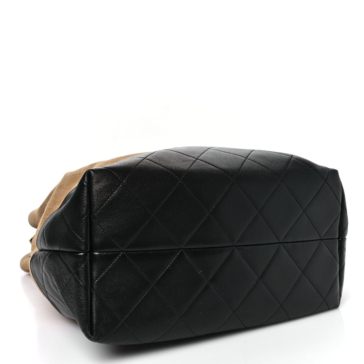 Suede Calfskin Shiny Lambskin Quilted Coco Base Shopping Bag Beige Black