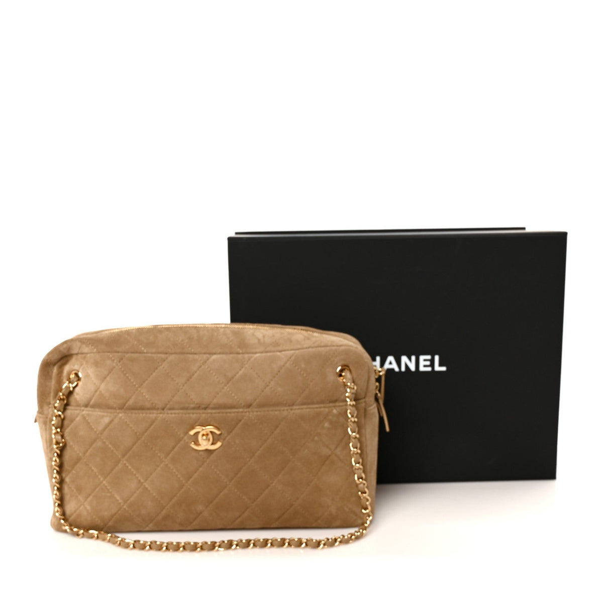 Suede Calfskin Quilted Camerissimo Camera Case Dark Beige