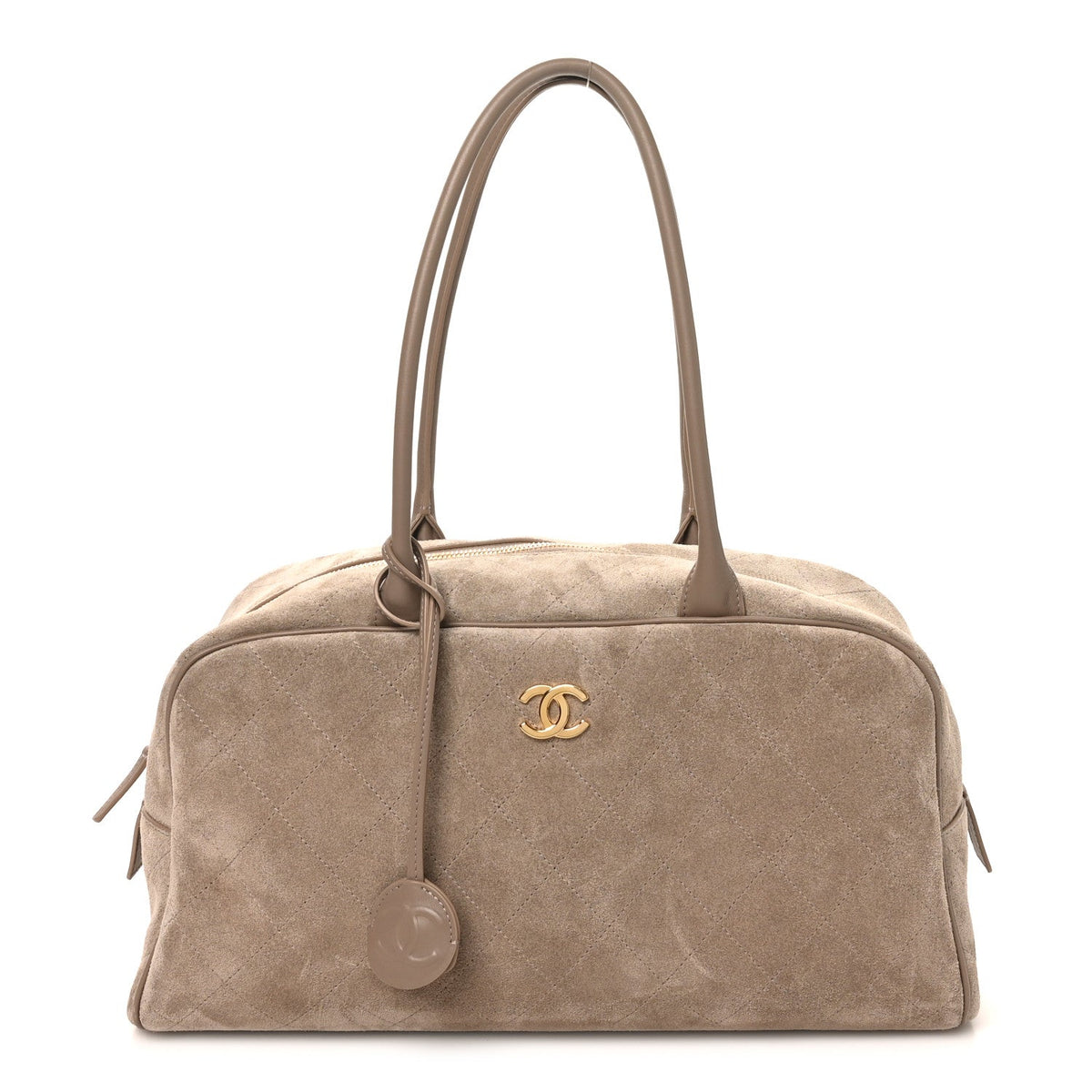 Suede Calfskin Large Perfect Bowling Bag Grey
