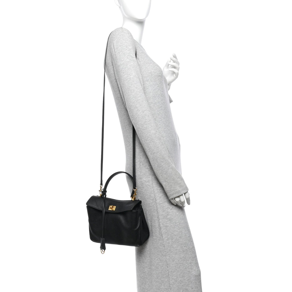 Natural Smooth Calfskin Mini Rodeo Top Handle Handbag Black