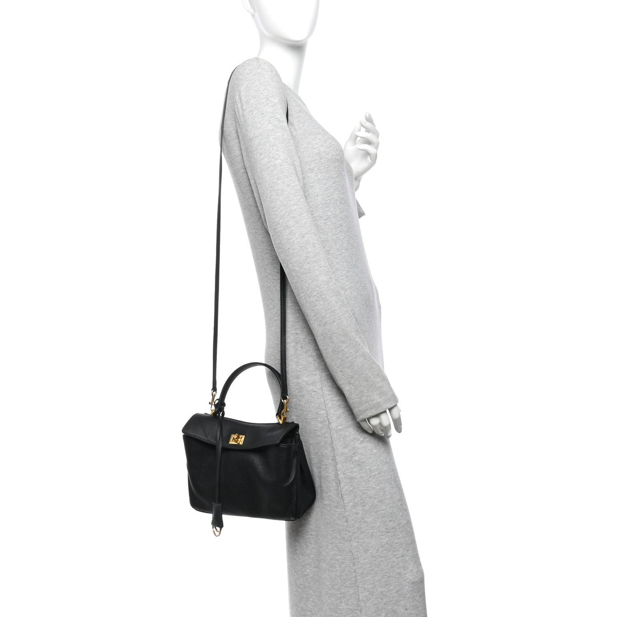 Natural Smooth Calfskin Mini Rodeo Top Handle Handbag Black