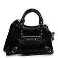 Grained Calfskin Snake Effect Silver Hardware Neo Classic Mini City Black