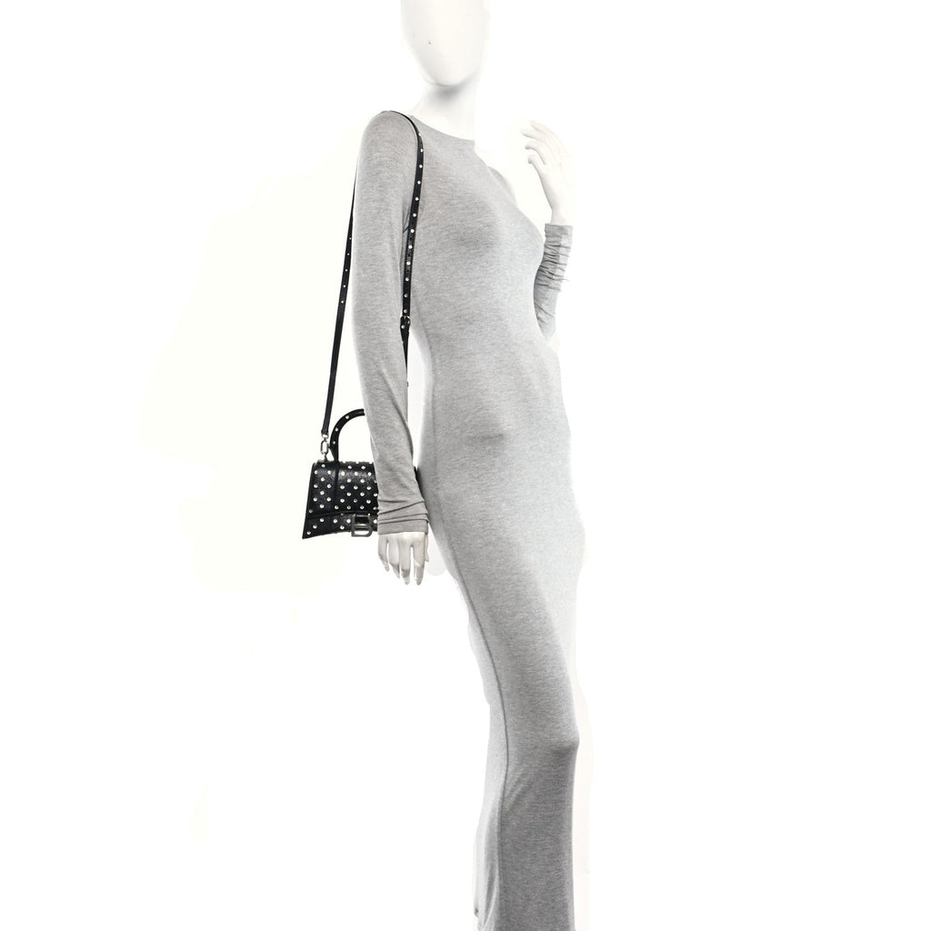 Strass Suede Hourglass Top Handle Bag XS Black Jet
