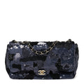 Sequin Quilted Medium Single Flap Black