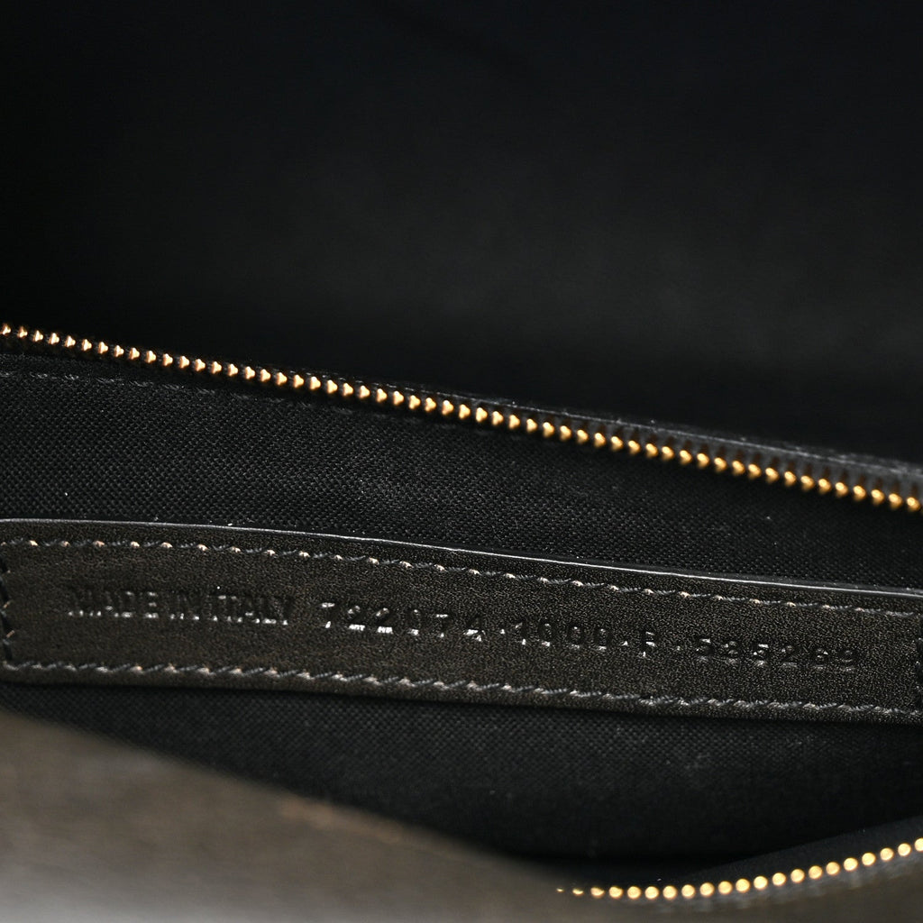 Used Calfskin Money Top Handle Handbag Black