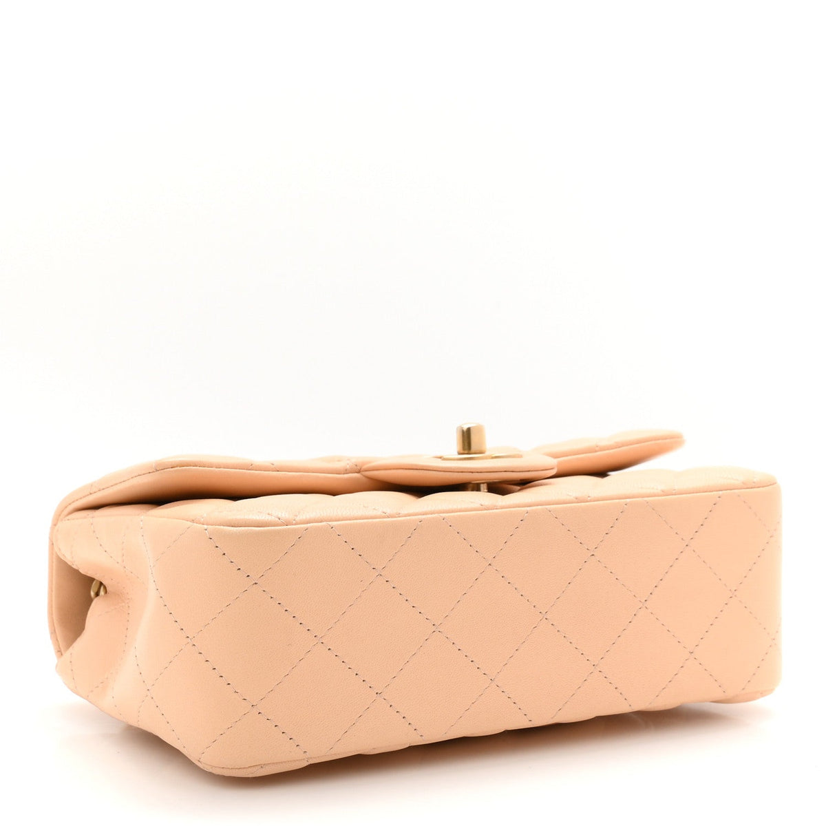 Lambskin Quilted Mini Rectangular Flap Beige
