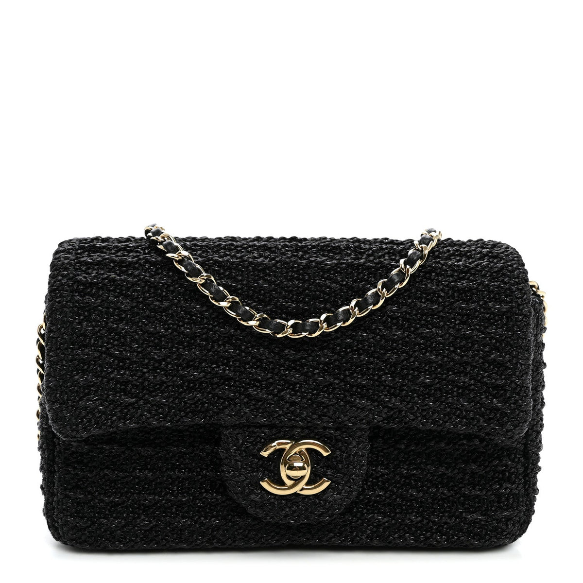 Woven Fabric Mini Rectangular Flap Black